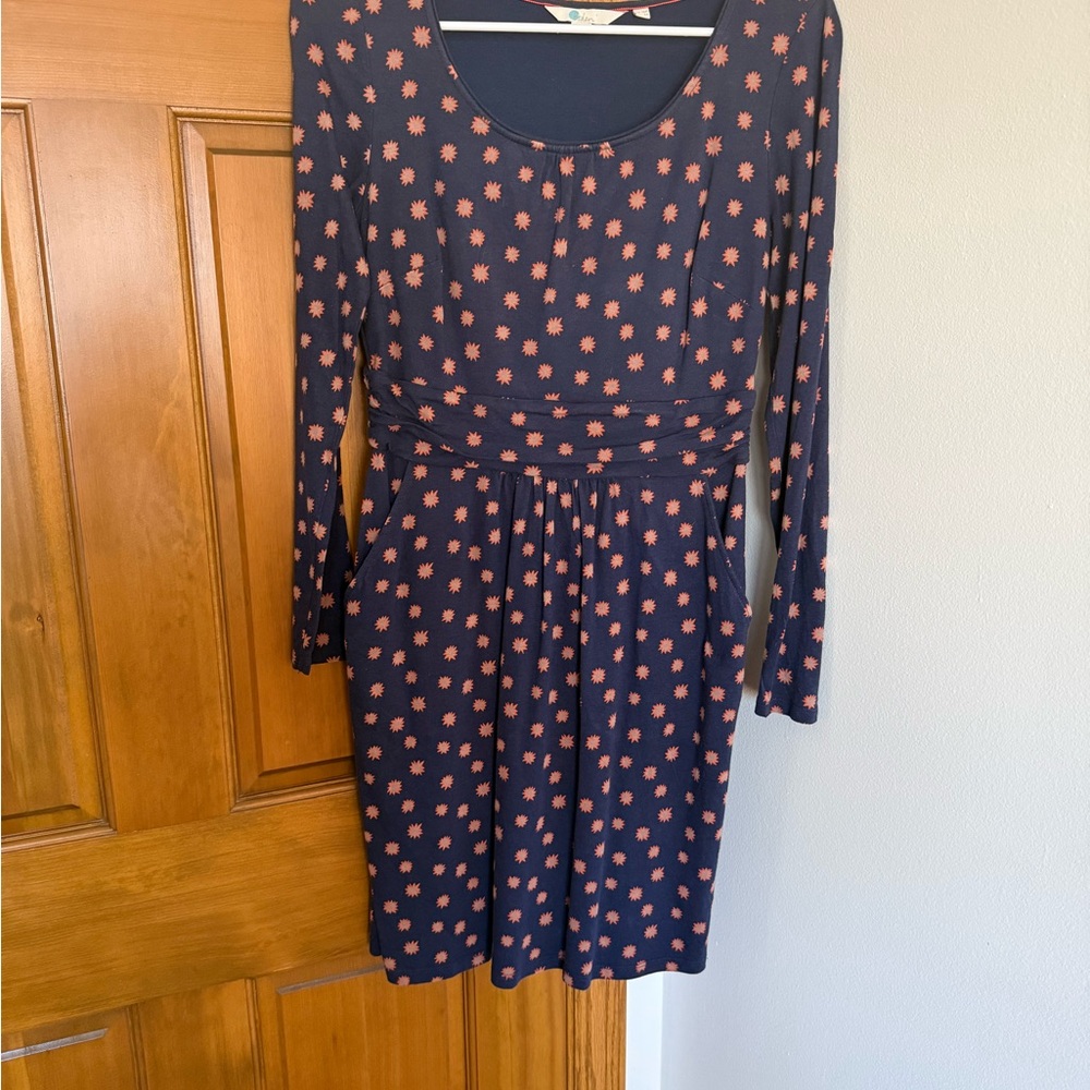 Boden Dark Blue Dress with Orange Floral Pattern